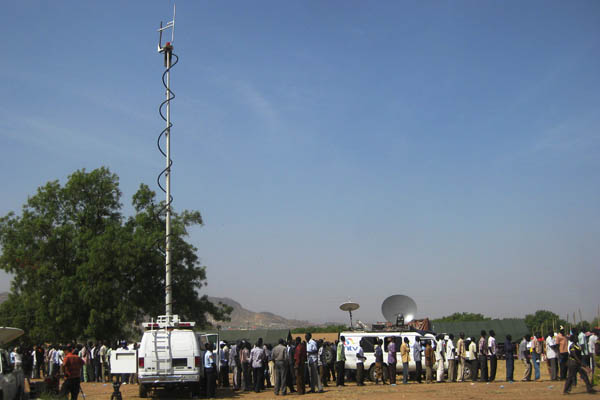 News stations at the referendum polling site
